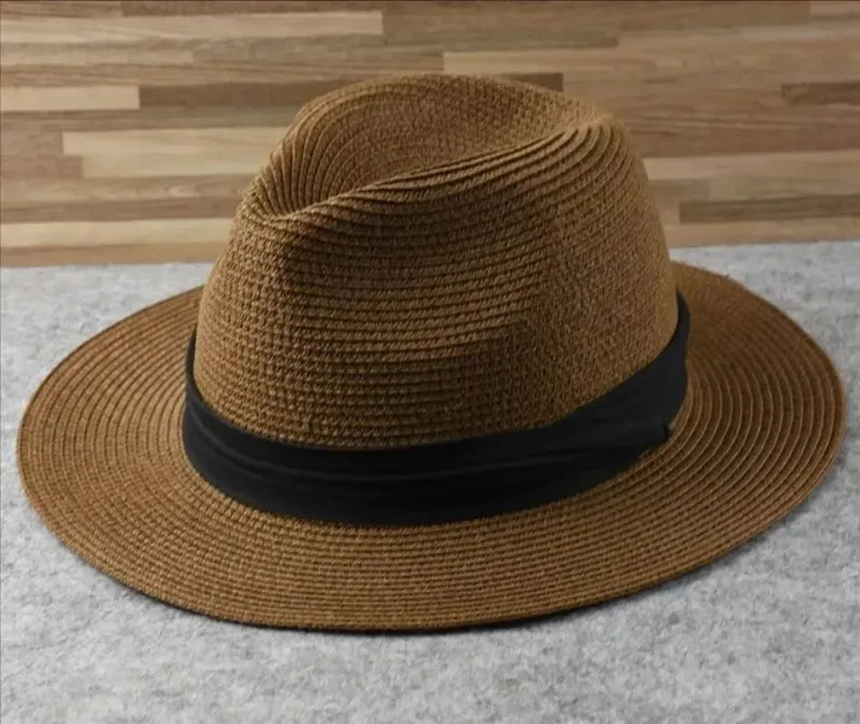 Unisex Panama Straw Hat Wide Brim Summer Beach Sun Protection Fedora Style - Sizes 55-57/58-60/61-64cm (Large/Plus)"