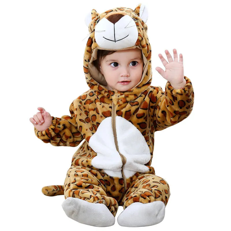 Winter Baby Rompers Baby Pijamas Panda Tiger Leopard Monkey Fox Animal Cartoon Hooded Jumpsuits Cosplay Costume Boys Girl Pajama