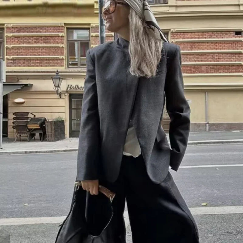 Tidalyf Blazers & Jackets Women's Spring 2026 New Fashion Plaid Loose Warm Jackets Women's Chic Youth Office Long Sleeve Coats