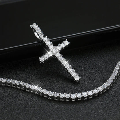Full Moissanite Tennis Necklace with Pendant 925 Sterling Sliver Plated 18k Chain for Man Sparkling HipHop Party Jewely