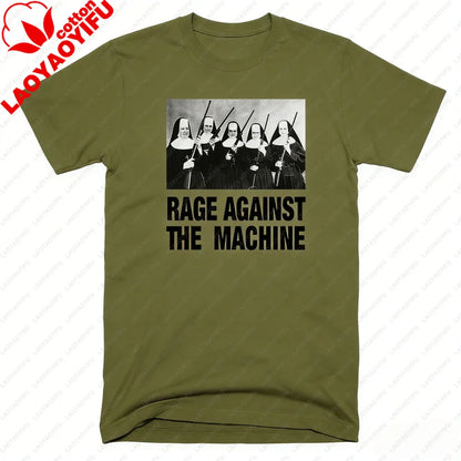 Men T Shirt Rage Against The Machine Nuns with Guns Rap-Metal Band TShirts Breathable Fitness Crew Neck Tops Ropa Hombre