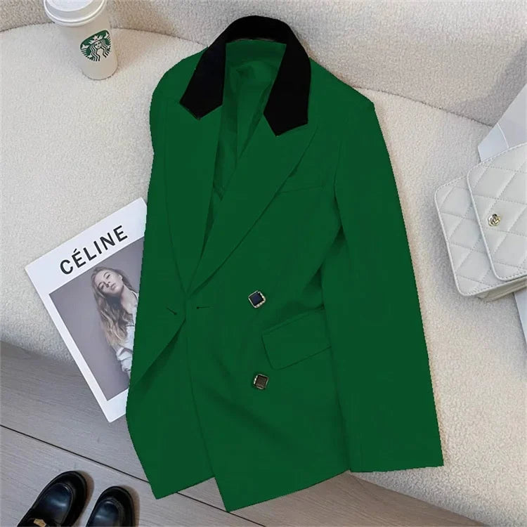 Spring Women's Suit Jacket Fashionable Korean Design Commute Style Long Sleeve Polyester Blend Urban Windbreaker