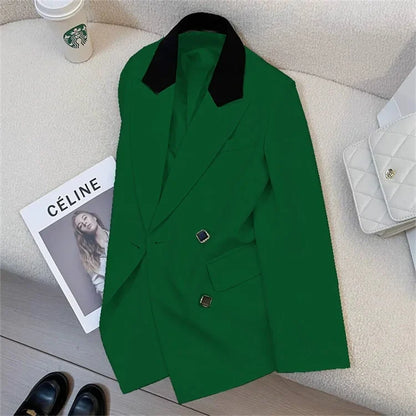 Spring Women's Suit Jacket Fashionable Korean Design Commute Style Long Sleeve Polyester Blend Urban Windbreaker