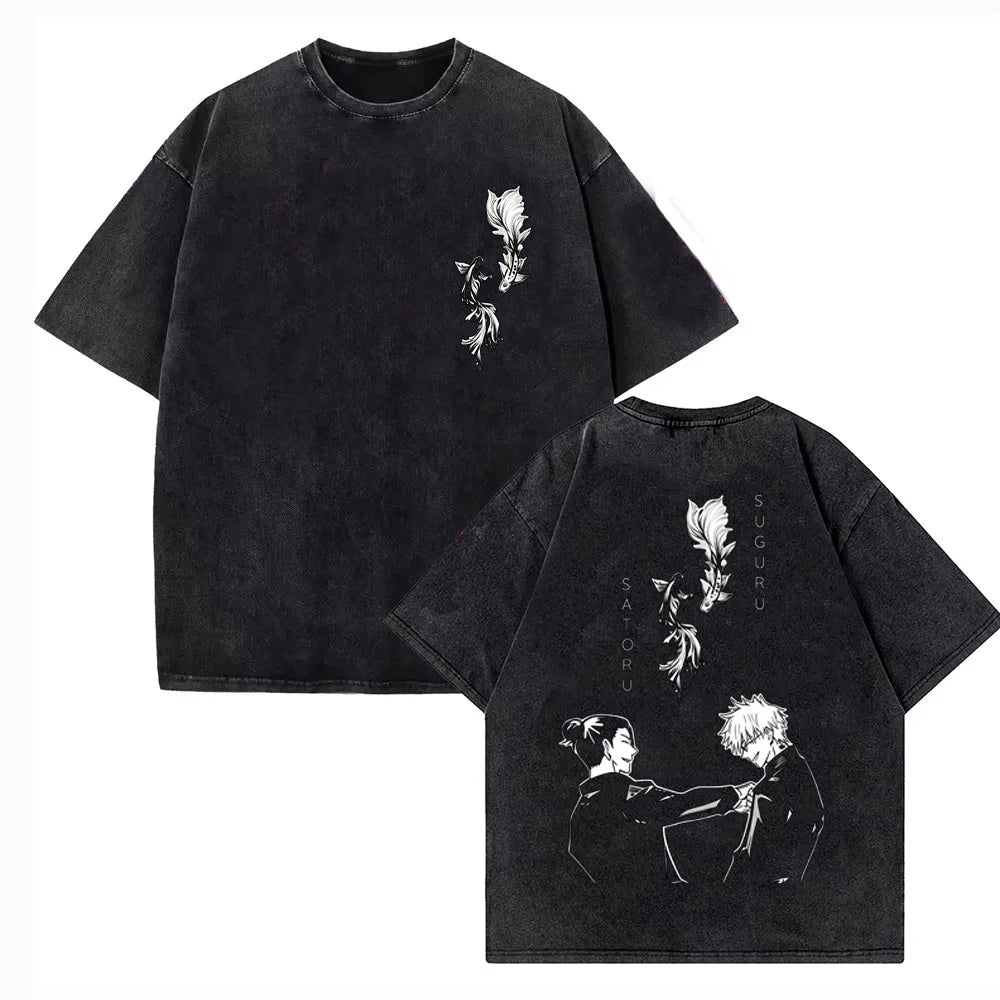 Anime Jujutsu Kaisen Choso Print T Shirt Men Women Y2k T-shirts Vintage Washed Cotton Tee Harajuku Male Short Sleeve Tshirt