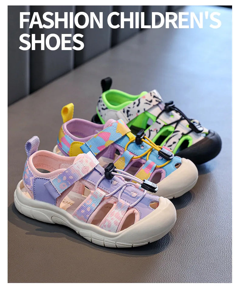 2026 New Kids Sport Sandals Children's Design Hollow-out Multicolor Sandals Soft Flat Strappy Sandals Girls Cute Beach Shoes