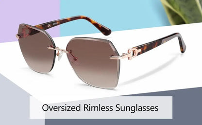 Fashion Women Rimless Sunglasses for Ladies Trendy Geometric Diamond Cutting Gradient Lens UV Protection Shades