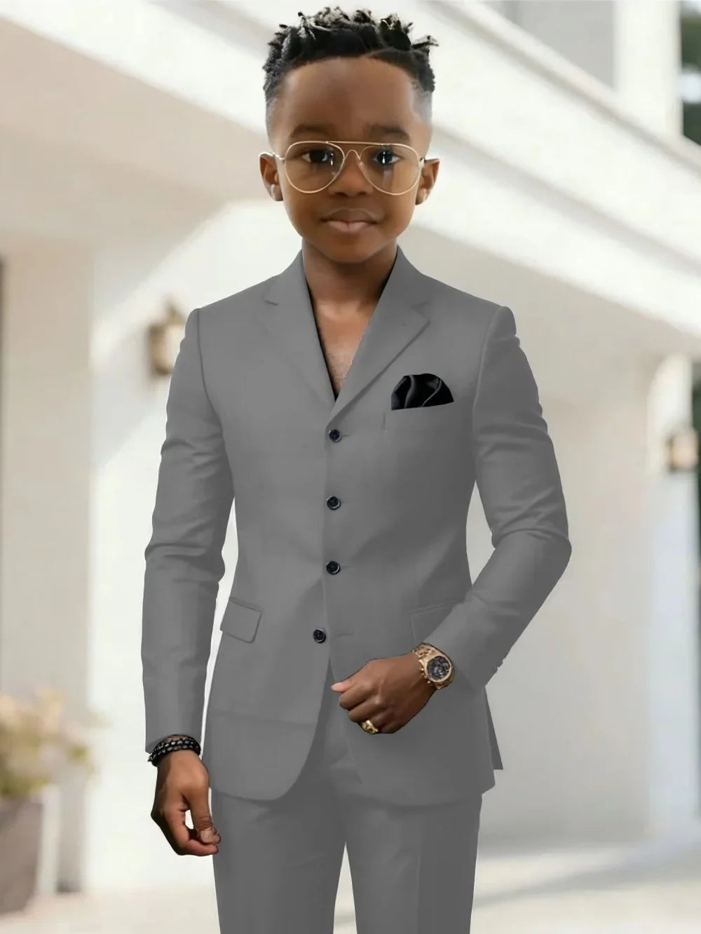 Stylish Boys Formal Suits 2 Pieces Jacket Pants Wedding Guest Clothes Handsome Notched Lapel Kids Slim Fit Suit Set For Birthday