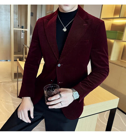 Stripe Suit Jacket For Men Autumn Winter Business Slim Fit Tailcoat Formal Wedding Party Fashion Casual Suit Coat 4XL-M