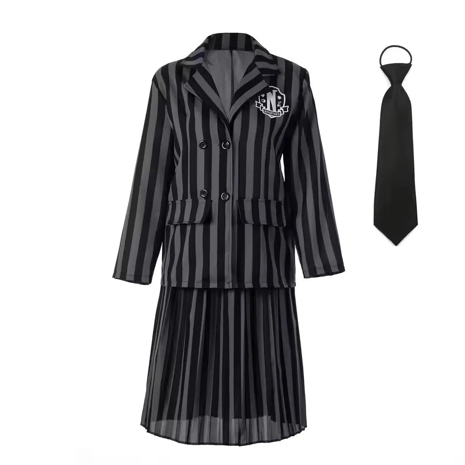 Girls Costumes Kids Black Striped Uniform Suit Birthday Party Halloween Cosplay Dresses For Kids