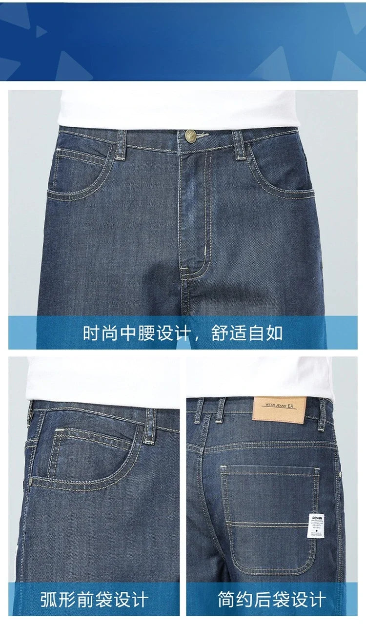 High Quality New Summer Lyocell Fabric Stretch Jeans Business  Loose Straight Casual Trousers Fashion Pants Plus Size 28-35 40