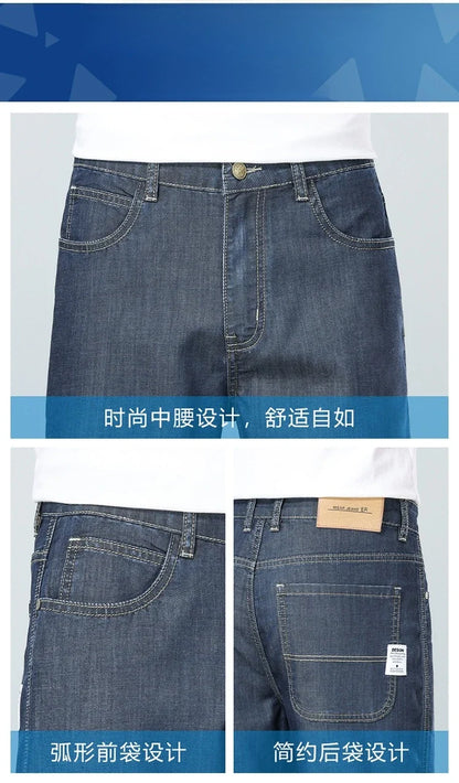 High Quality New Summer Lyocell Fabric Stretch Jeans Business  Loose Straight Casual Trousers Fashion Pants Plus Size 28-35 40