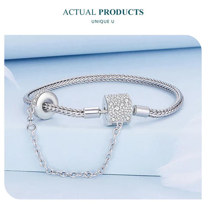 Authentic 925 Sterling Silver Basic Charm Bracelet with Safty Chain Women Beads and Pendant DIY Bracelet BSB103