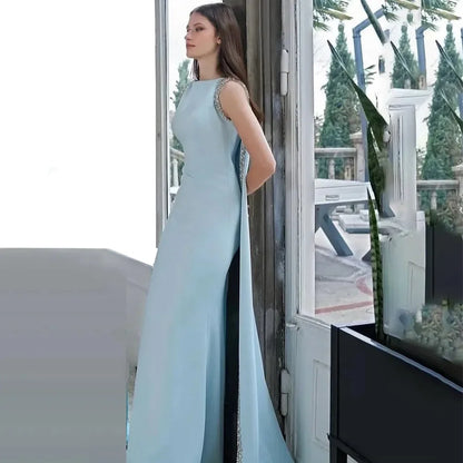 Customized Baby Blue Mermaid Sleeveless Evening Dresses Wedding Prom Dress High Quality Formal Occasion Party Gown for Women
