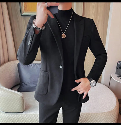 Classics Autumn Winter Suede Suit Jackets Fashion New Solid Slim Fit Business Office Social Blazer Wedding Top Mens Clothing 4XL