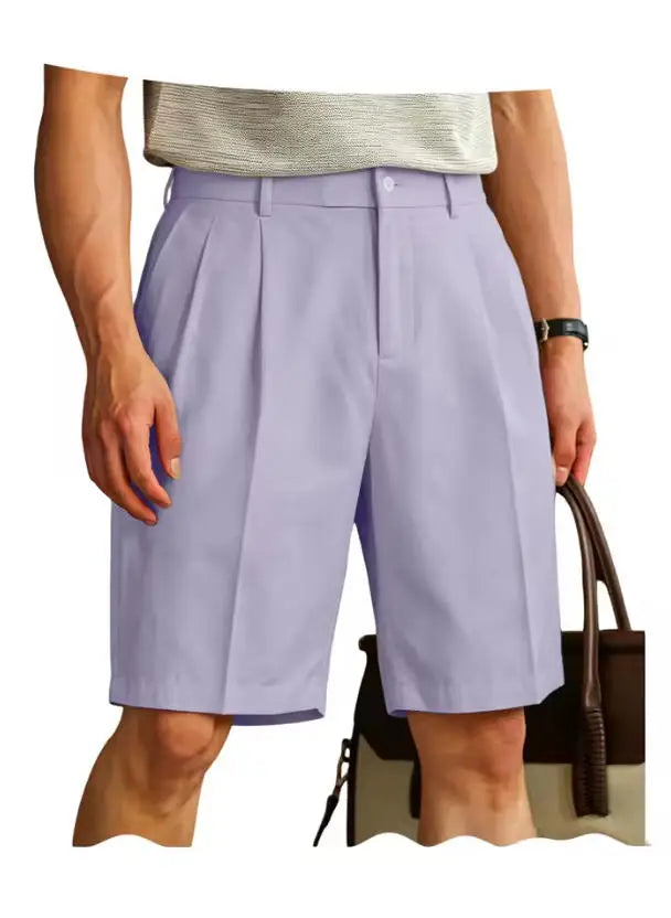 Men's Shorts Casual Pleated Dress Elastic Waist Multi Pockets Classic-Fit Golf Shorts for Men Cotton Summer Formal Shorts Sports