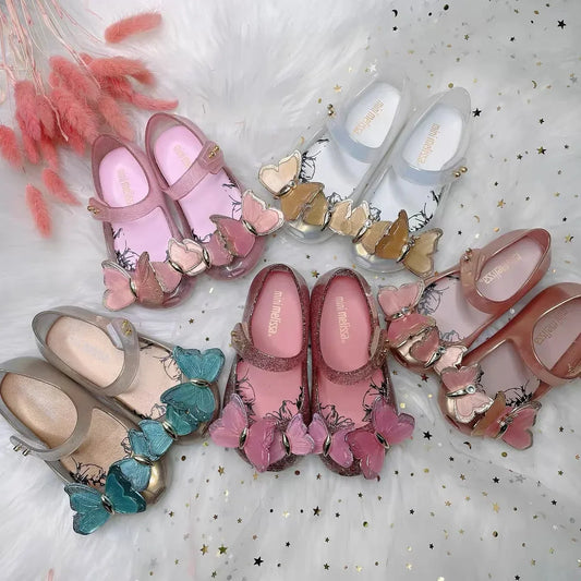 Fragrant Princess Primary School Students Pink Metal Sequins 3d Butterfly Water Diamond Jelly Girl Beach Sandals