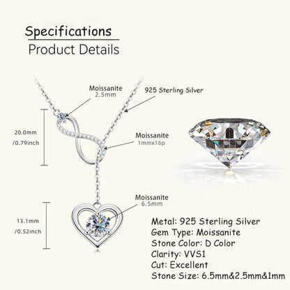 Certified Moissanite Heart Infinite Pendant Necklace Chain for Women S925 Sterling Silver Necklaces Fine Jewelry Gifts