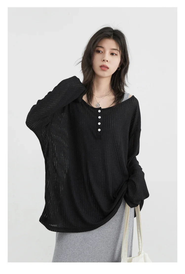 Women T-Shirts Casual Loose New Slightly Transparent O Neck Female Top Thin Sun Protection Tees Spring Summer 2025