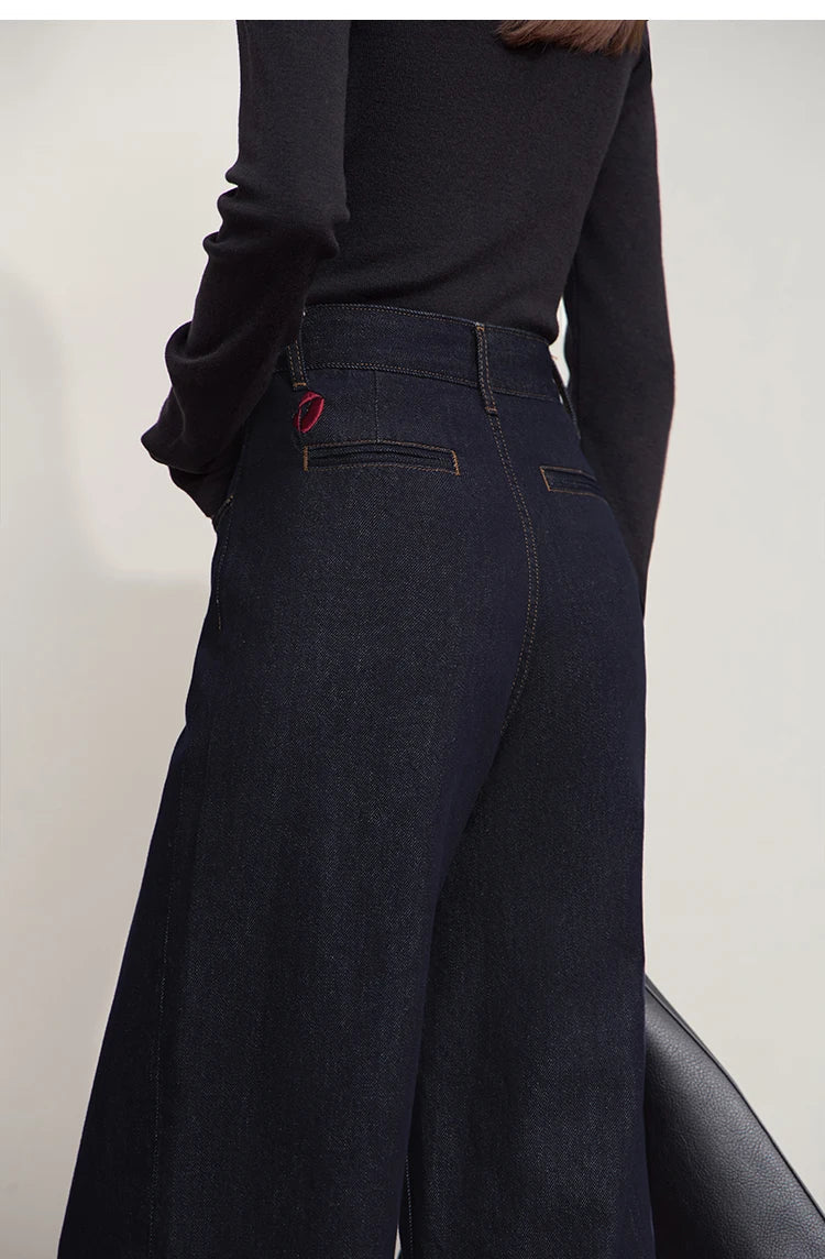 Minimalist Women Casual Jeans 2025 Autumn Korean Style Embroidery Loose Denim Wide Leg Pants Luxury Jeans Trousers 12543142