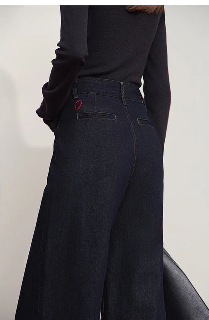 Minimalist Women Casual Jeans 2025 Autumn Korean Style Embroidery Loose Denim Wide Leg Pants Luxury Jeans Trousers 12543142