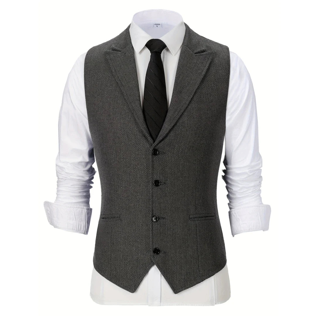 Men Vest Brown Herringbone Single Button With Lapel Waistcoat For Wedding Party Business Work Office Daily Casual Men Suit Vest