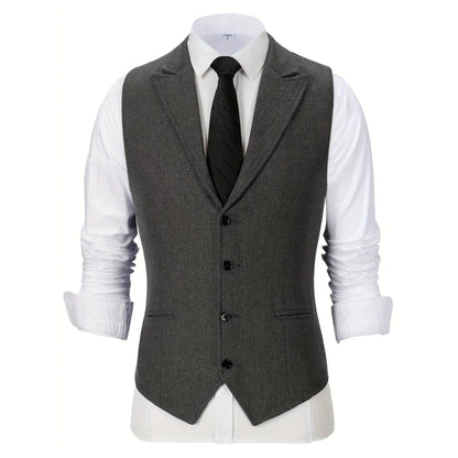 Men Vest Brown Herringbone Single Button With Lapel Waistcoat For Wedding Party Business Work Office Daily Casual Men Suit Vest