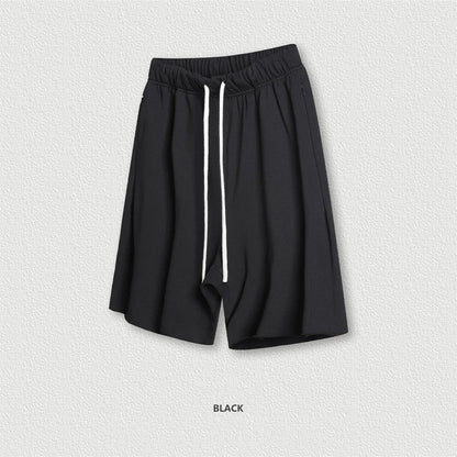 New Summer Men Retro Washed Shorts Unisex Drawstring Loose Edge 420gsm Solid Knee Length Cotton Pants Streetwears HY0589