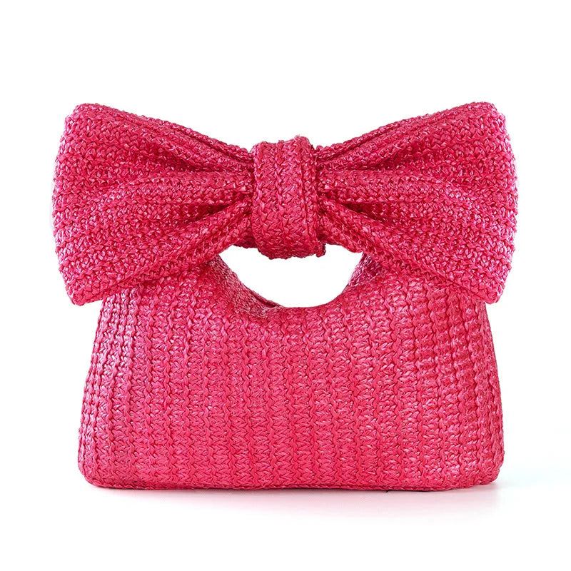 Summer Straw Woven Clutch Bag Women Bow Purse Vacation Beach Tote Party Wedding 2024 New Luxury Design Zipper Evenging Handbags