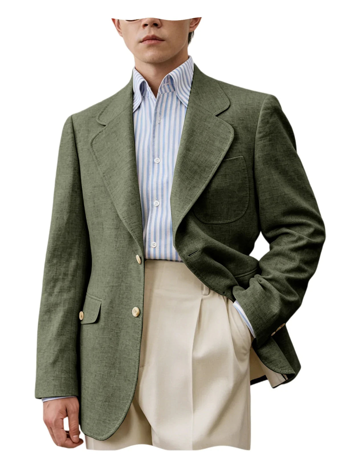 Men Natural Linen Blazer Suit Jacket Breathable Slim Fit Single Breasted Business Office Wedding Party Smart Casual Outerwear