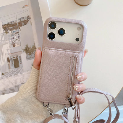 Crossbody Lanyard Phone Case with Zipper Mirror Wallet Card Holder Slot for iPhone 17/16/15/14/11 pro Max 13/12/11 plus