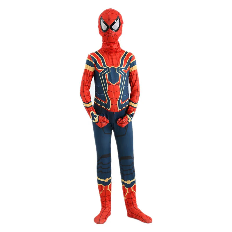 Kids Iron Spider Superhero Jumpsuit Halloween Mask Birthday Party Costume with Adjustable Mask and Breathable Fabric Mardi Gras