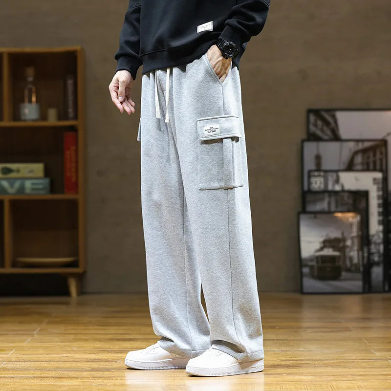 Korean Autumn Big Size Sweatpant Men Loose Baggy Sport Jogging Trouser Male Casual Work Sweat Pants Large Plus Jogger Grey Black