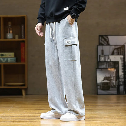 Korean Autumn Big Size Sweatpant Men Loose Baggy Sport Jogging Trouser Male Casual Work Sweat Pants Large Plus Jogger Grey Black