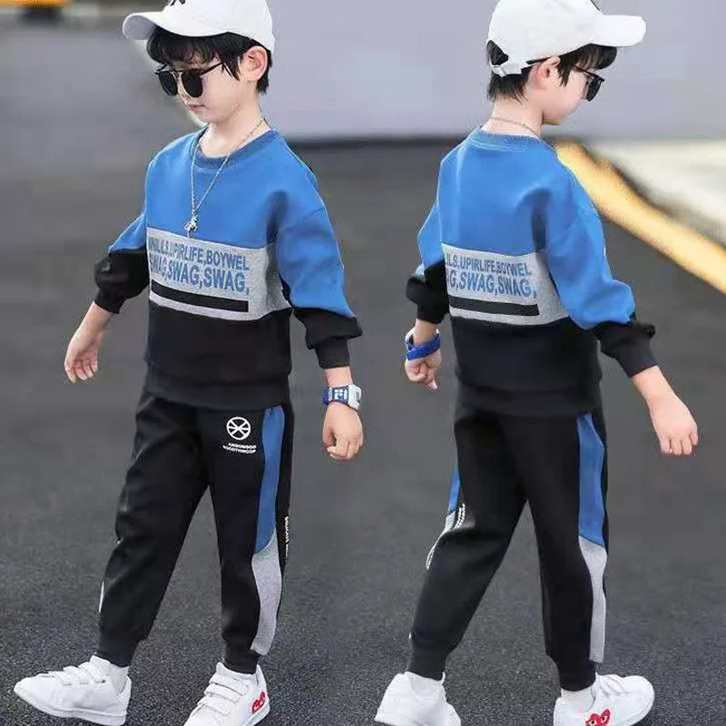 Colorblock Sweatshirt Set Children Clothes 7 To 11 Years Junior Boys' Autumn Winter Clothing Kids Suit Boy 4 8 10 Year Old Child