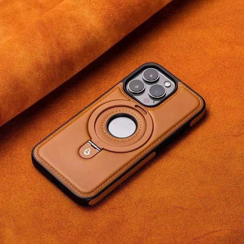 Luxury Leather Magnetic Ring Holder Magsafe Phone Case For iPhone 17 16 15 14 13 Pro Max Plus Wireless Charging Shockproof Cover