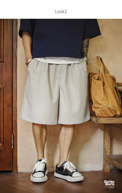 Men's Gurkha Wide Leg Shorts Minimalist Old Money Style Japanese Woven Workwear Casual Thin Summer Daily Men Shorts