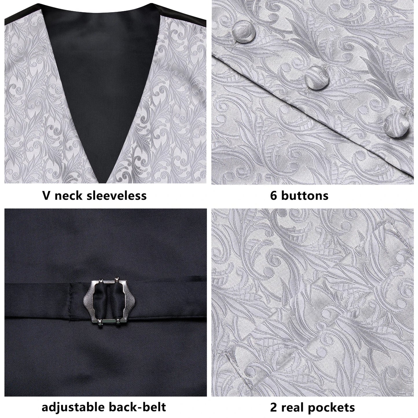 Men's Classic Floral Vest & Tie Hanky Cufflinks Set – Waistcoat for Weddings Events Party Gift