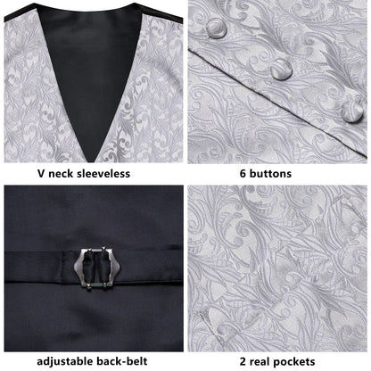 Men's Classic Floral Vest & Tie Hanky Cufflinks Set – Waistcoat for Weddings Events Party Gift