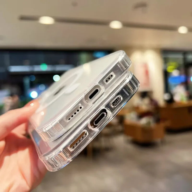 جراب شفاف مغناطيسي Magsafe للشحن اللاسلكي مع رسوم متحركة لهاتف iPhone 17 Air 16 15 14 13 12 11 Plus Mini Pro Max غطاء مع صندوق