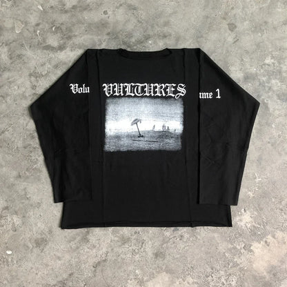 Vultures DONDA Kanye Quality Printed Long Sleeves 100%Cotton Casual Loose Oversized Tops T Shirt For Men