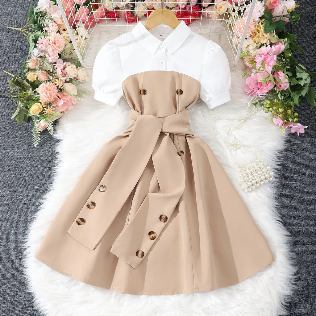 2025 Vintage Elegant Kids Girl Dress Summer Short Sleeves School Graduation Birthday Party Children Dresses 7 8 9 10 11 12 Yrs