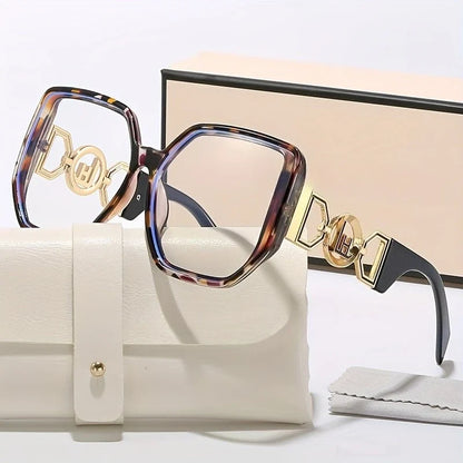 New Oversized Sunglasses Square Anti Blue Light Glasses Luxury Leopard Print Design Advanced All Match Unisex Glasses Eyeglasses
