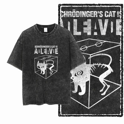 Cat Printed Cotton Acid Washed Exclusive Graphic Unisex T Shirt Cool Streetwear Men Tshirts Big Size Tee for Men