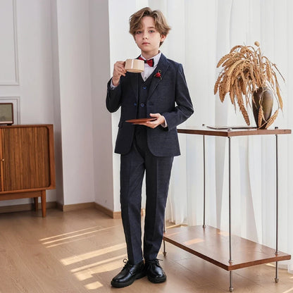 2026 New Fast Delivery Children's Formal Suit Set 5 Pieces For Catwalk Show,Classic Plaid Boys Suits Piano Peformance Outfit