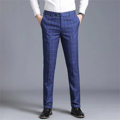 Autumn New Men's Suit Pants, Asian Sizes Office Trousers, Available in Blue, Red, Gray, and Black.