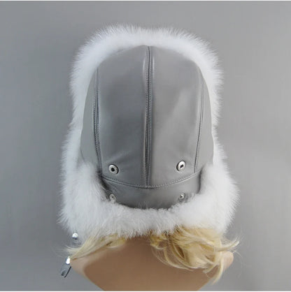 100% Real Fox Fur Hat Women's Russian Ushanka Aviator Trapper Snow Skiing Hat Caps Earflap Winter Raccoon Fur Bomber Hat