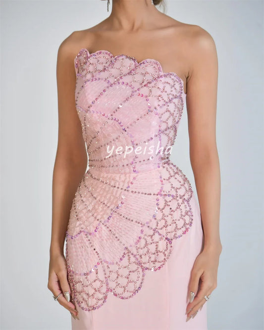 Customized Classic Chiffon Sequined Beading Rhinestone Draped A-line Scalloped Long Dresses Bespoke Occasion Dresses Exquisite