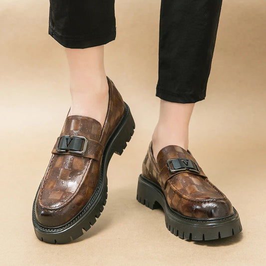 New Platform Men's Casual Shoes Comfortable Fashion Luxury Loafers Men's Leather Shoes Heightening Loafers Beans Driving Shoes