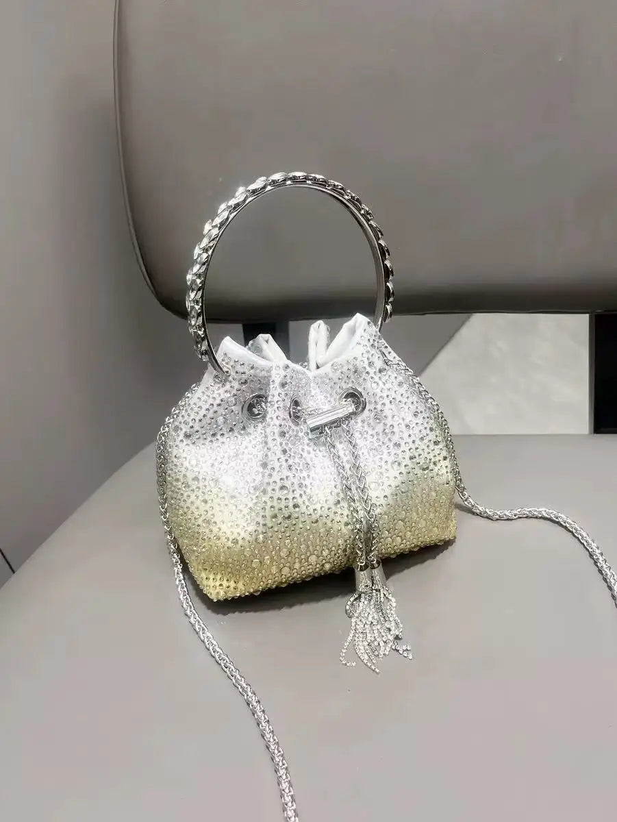 Luxury Designer Women Handbag Glitter Diamond Banquet Bag Satin Bucket Bag Wedding Party Clutch Purse Exquisite Evening Bag