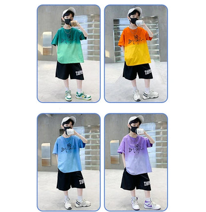 Kids Boy New Summer Suit Tie Dye T-shirt + Cargo Shorts 2 Pieces Tracksuit for Teens Child Shorts Sleeve Clothing Set Age 4 - 14